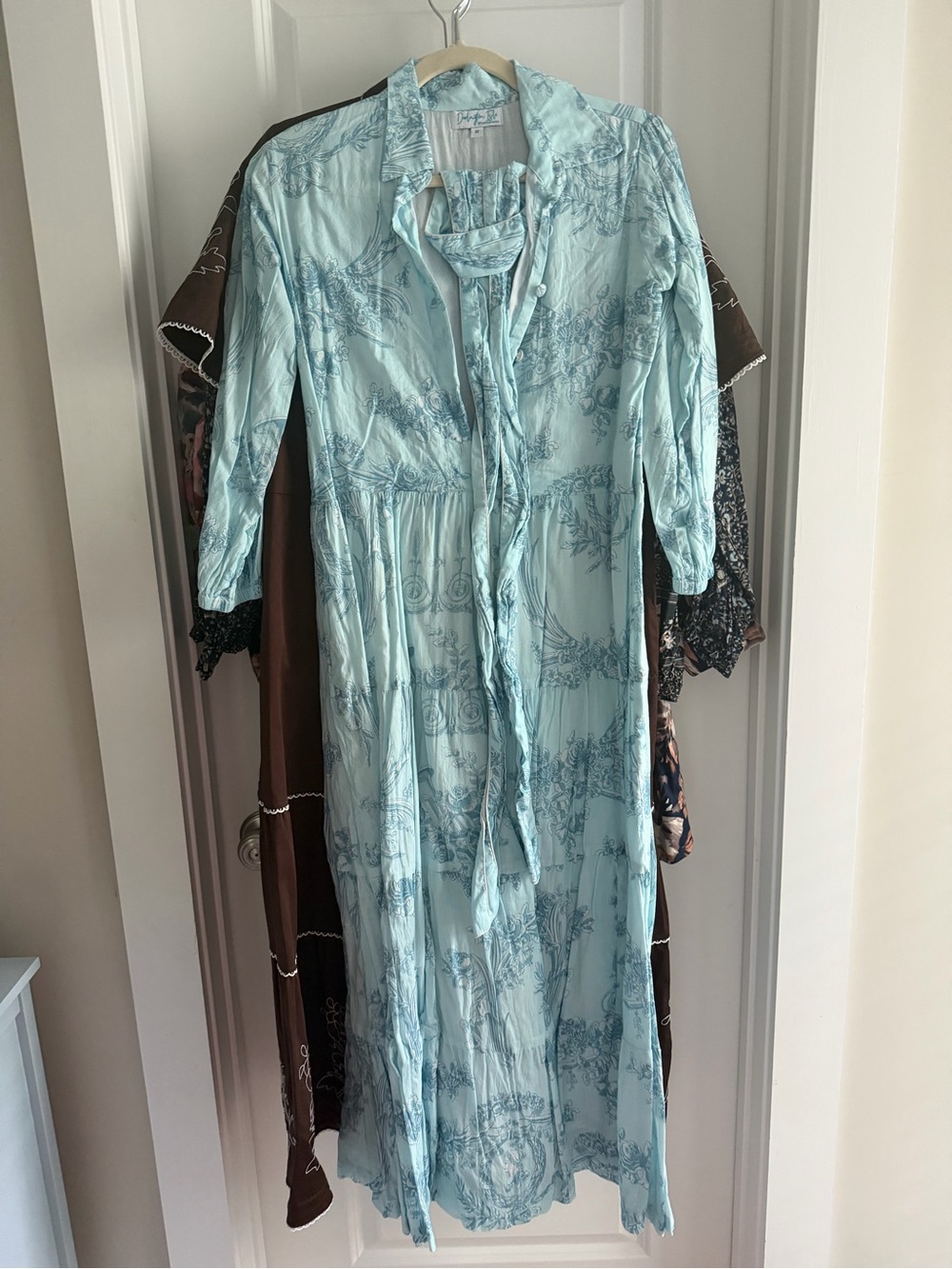 Light Blue Printed Women's dress with Tie - Darlington isle